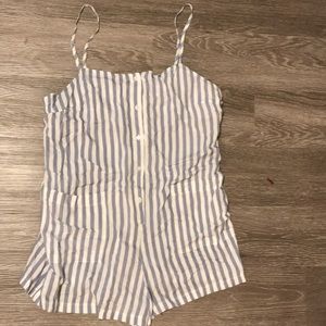 White and blue striped romper
